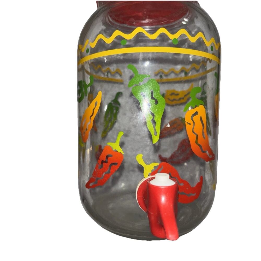 Vintage Sun Tea 1 Gallon Glass Jar Red Pepper W/Spigot and Spout & Handle in Lid - Picture 3 of 8